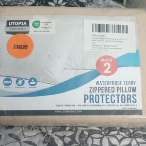 Waterproof Terry Zippered Pillow Protectors 2 Pack. New Unused In Beige Standard